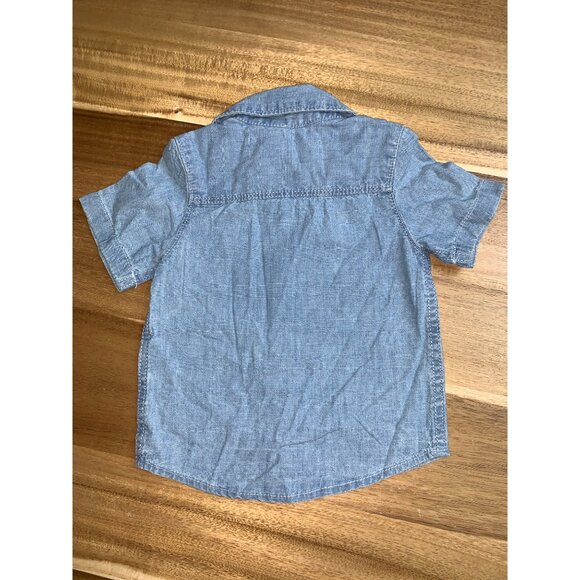 OshKosh B'gosh Baby Boys Chambray Shirt Denim Button-Down Short Sleeves 12M - Picture 3 of 9